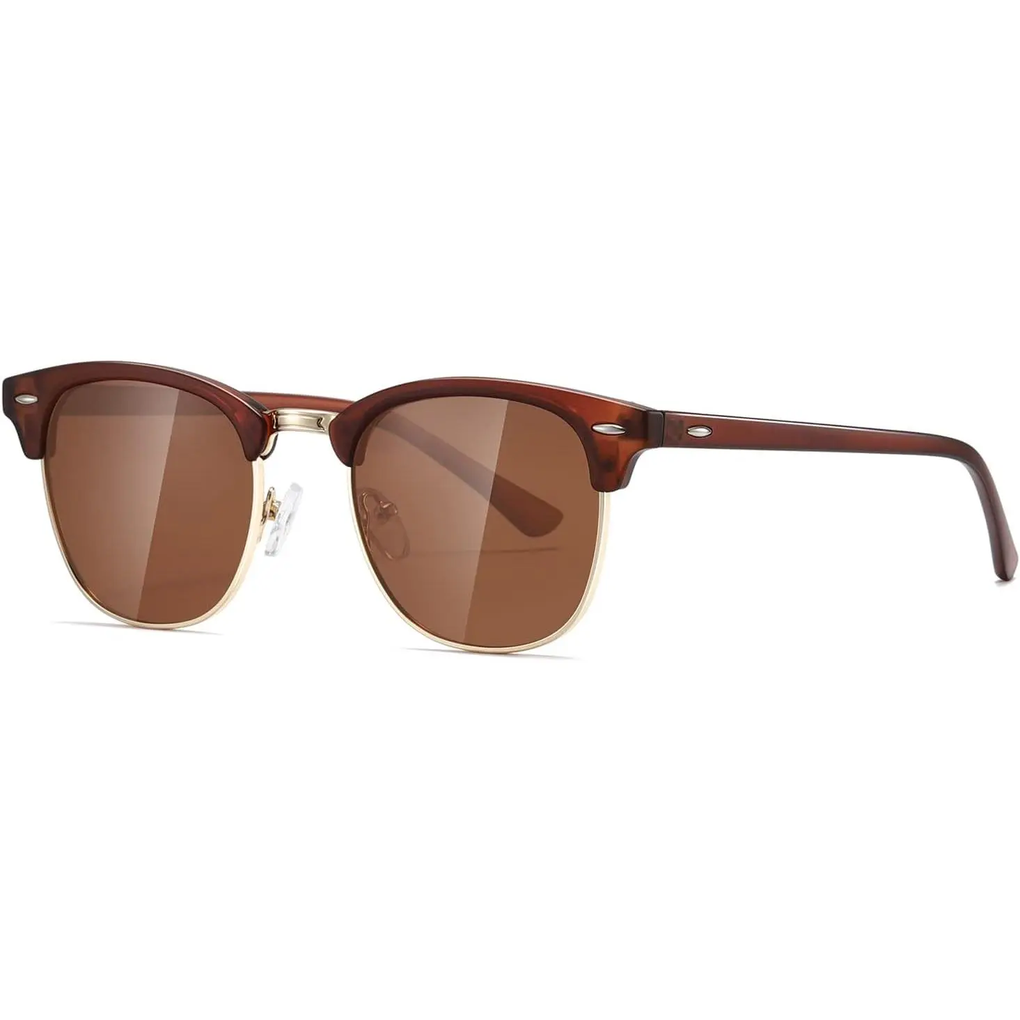 Retro Semi-rimless Sunglasses for Women and Men, Lightweight Casual Brown Frame with Polarized, Glare-reducing Lenses for Driving