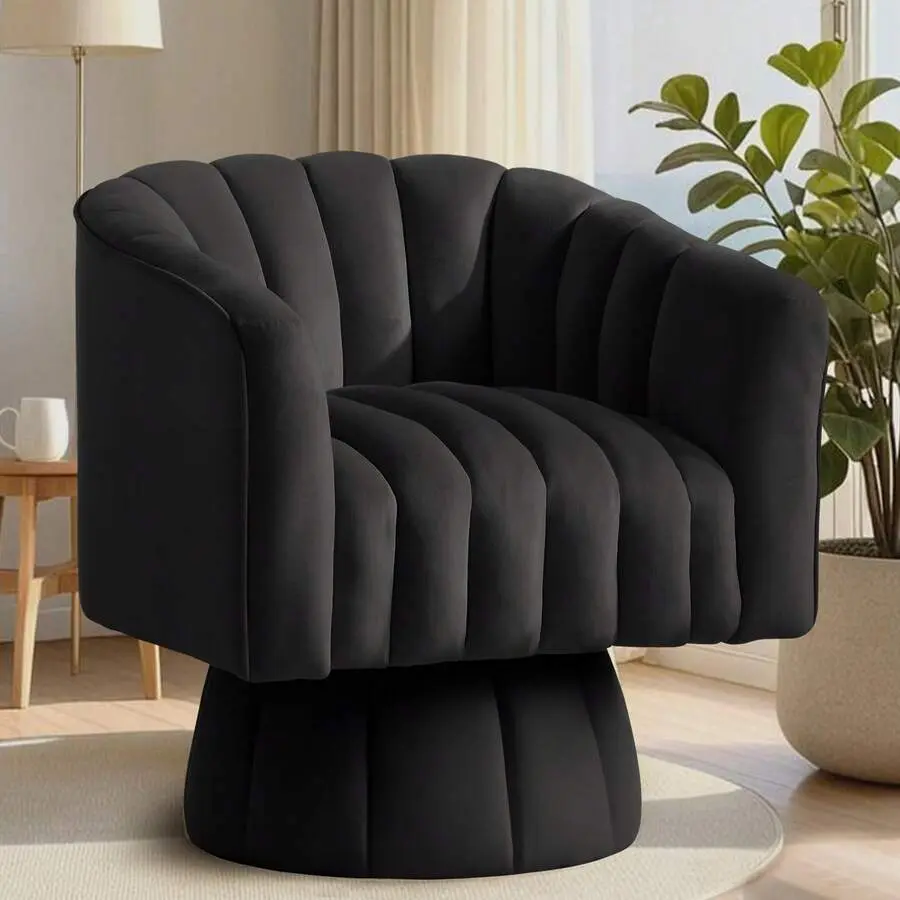 Swivel Accent Chair,360 ° Swivel Barrel Chair, Modern Swivel Chair With Velvet Fabric, Mid-Century Swivel Chair With Wide Upholstered, Round Swivel Armchair For Living Room, Lounge, Bedroom