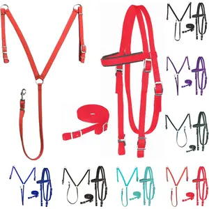 Nylon Padded Equestrian Full Set – Browband, Headstall, Reins & Breastcollar for Full Size Horse, Adjustable Fit, Customized Fit, Durable Construction, Full Set Included