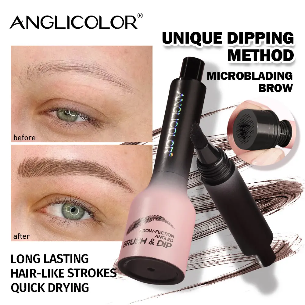 ANGLICOLOR 1.5g Viral Press & Dip Eyebrow Gel Pen Angled Brush Create Hair‑Like Wild Brow Strokes Quick Drying Long‑Wearing Sweat Resistant Easy For Beginner Build Natural Brow For Commute Outdoor Gym Daily Makeup Eyebrow Styling Gel