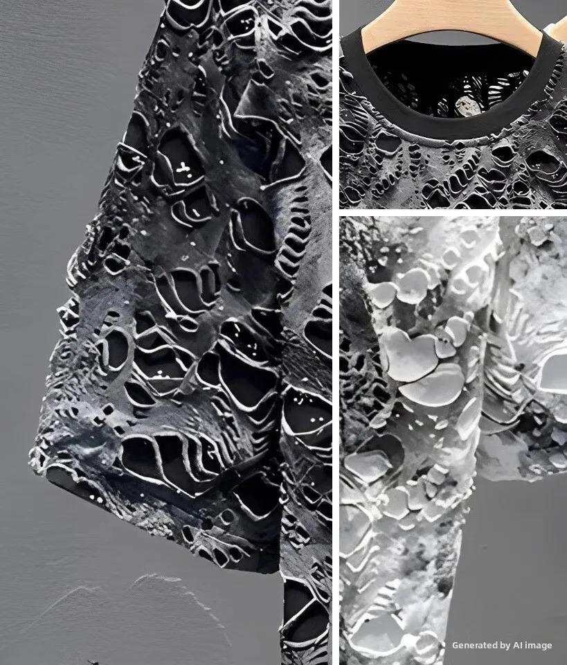 Summer 2026 Trendy Brand Men's T-shirt Loose Casual All-Match Tie-Dye Hole Design round Neck Short Sleeve Breathable