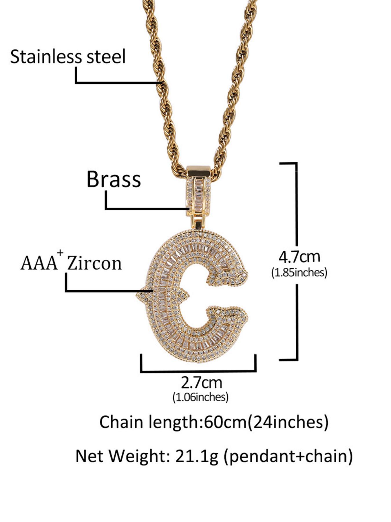 Initials Letter Pendant Necklace, Fashion Alphabet Pendant, Rhinestone Decor Chain Necklace, Hip Hop Jewelry for Party, Daily Decor, Trendy All-match & Exquisite Jewelry for Birthday Gift