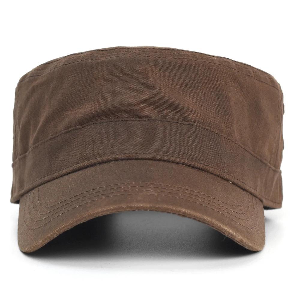 Waxed Canvas Cotton Military Caps Men Waterproof Cadet Army Cap Unique Design Vintage Flat Top Hat