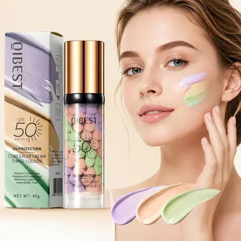 3-in-1 Color Correcting Primer with SPF 50 PA+++, Sunscreen Makeup Base, Makeup Primer Cream, One-Step Skin Tone Corrector for Dark Circles & Fine Lines, Skin Brightening