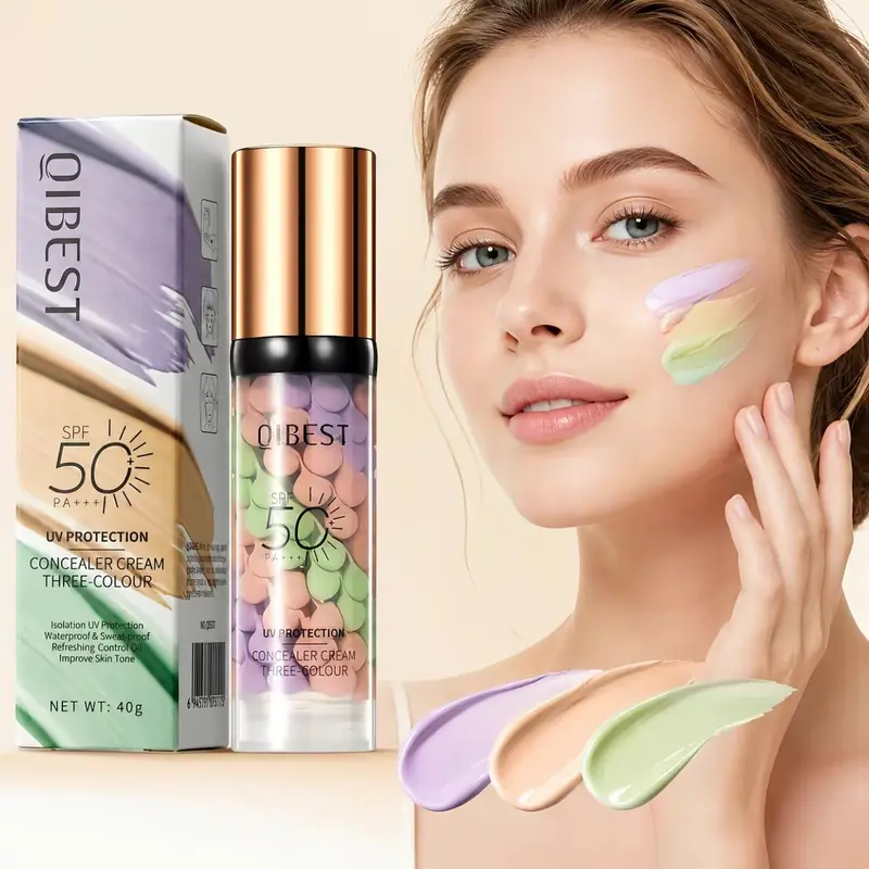 3-in-1 Color Correcting Primer with SPF 50 PA+++, Sunscreen Makeup Base, Makeup Primer Cream, One-Step Skin Tone Corrector for Dark Circles & Fine Lines, Skin Brightening