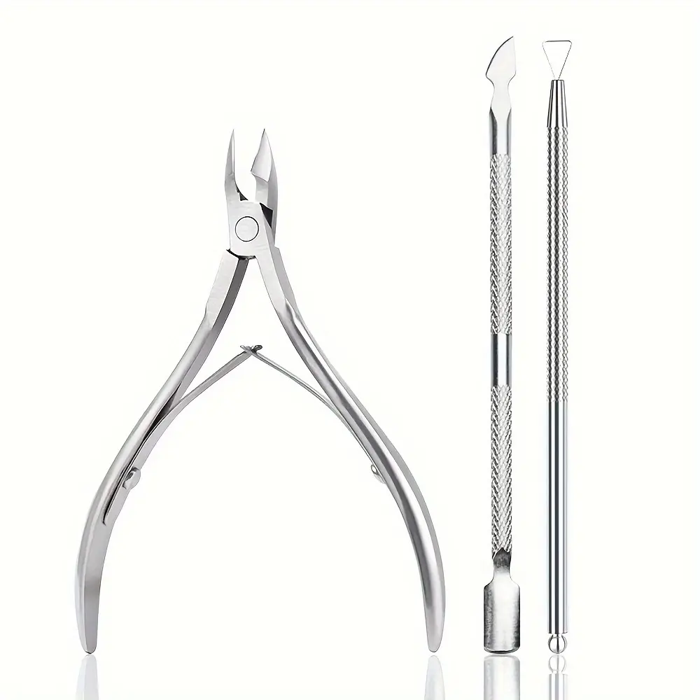 3/4/5Pcs Stainless Steel Basic Manicure Kit Cuticle Nipper Cuticle Trimmer Double Sided Nail File Double End Pusher V Shape Cuticle Remover Salon Home Hangnail Dead Skin Nail Care Tools