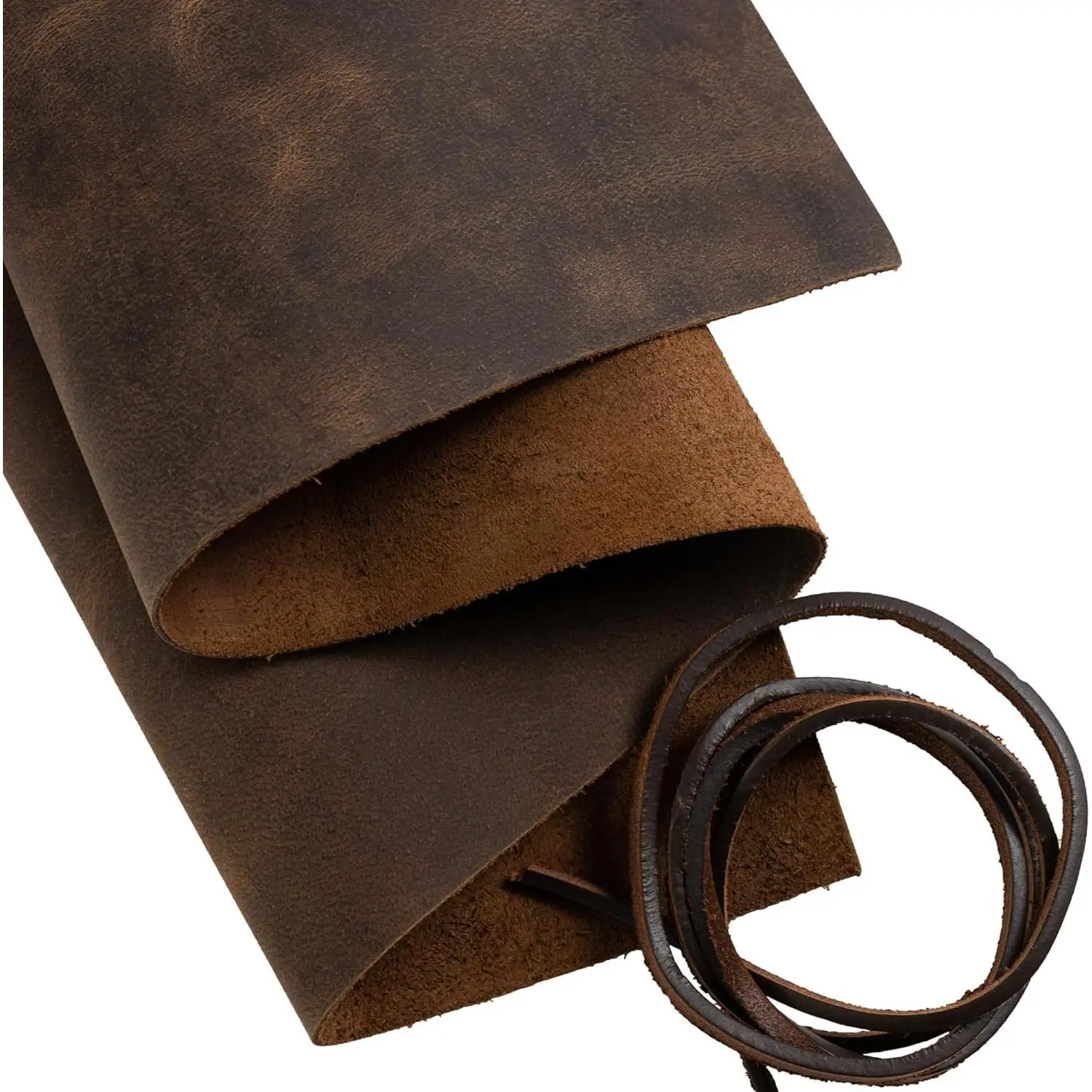 Genuine Leather Sheets for Crafts Tooling Leather Sheet 12" x 24" Full Grain Buffalo Fabric Crafting Kit Veg Tan Hide for DIY Projects with 36" Cord Soft Brown