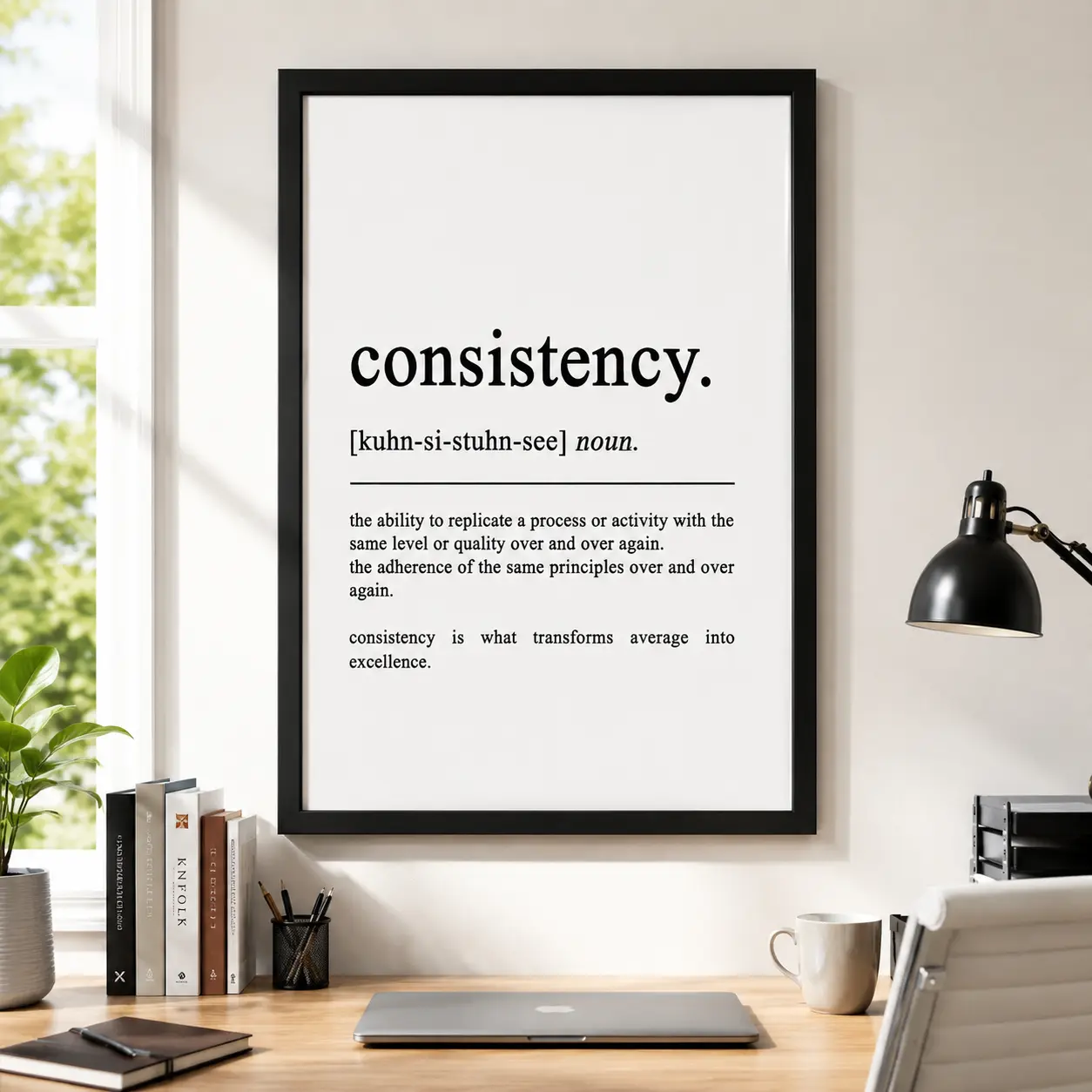 Consistency Definition Poster, Motivational Art For Entrepreneurs, Office Wall Decor, Inspirational Poster home ornament, Canvas Wall Art, Framed Canvas, Business Office Decor, Workspace Decor, Entrepreneur Gift, Home Office Decor, Gift Idea