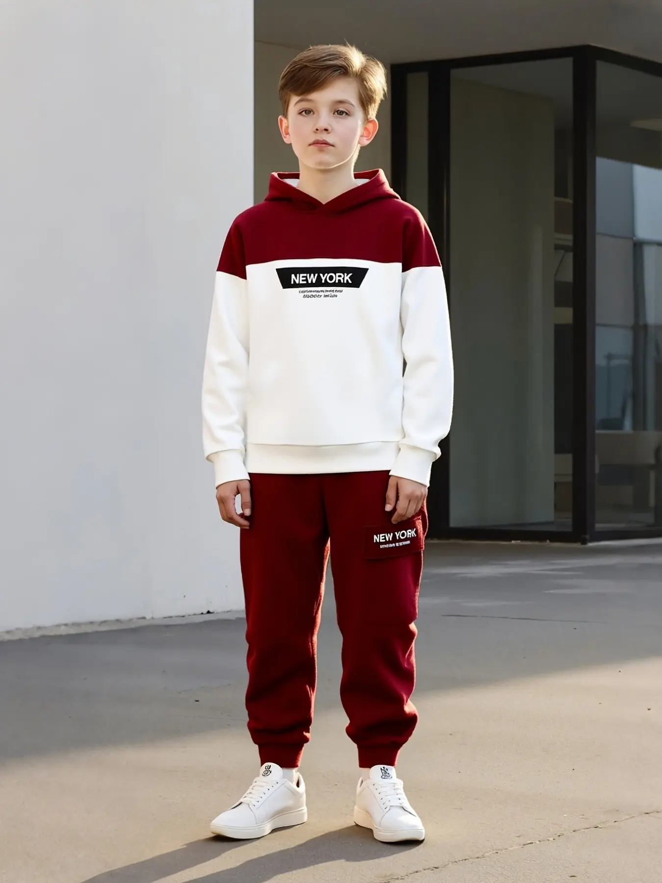 Boys' New York Letter Print Hoodie and Pants Set, Casual Urban Style, Perfect for School, Streetwear, Family Outing, Friends Gathering