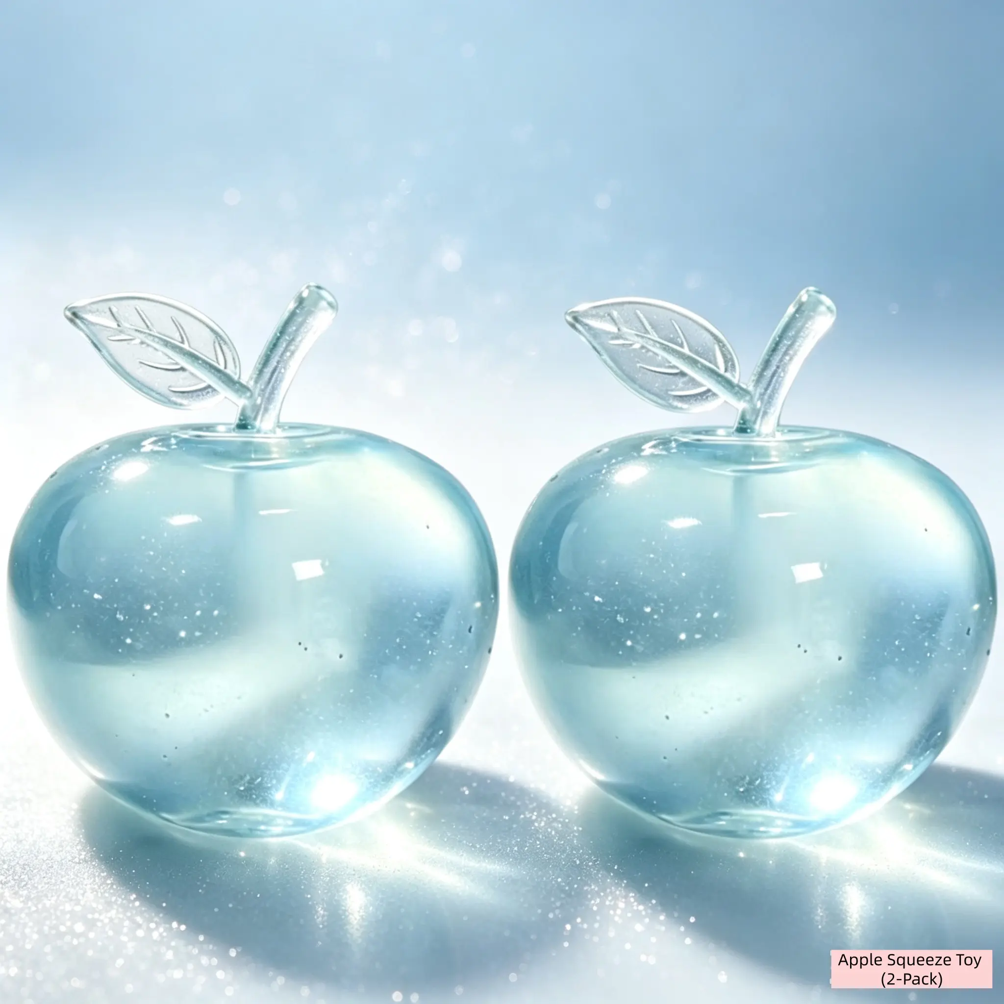 Trendy Tiktok Clear Jelly Apple Squishies 2 Pack, Sparkle Maltose Squeeze Toy, Cute Sensory Stress Relief, Pocket Toy Gift