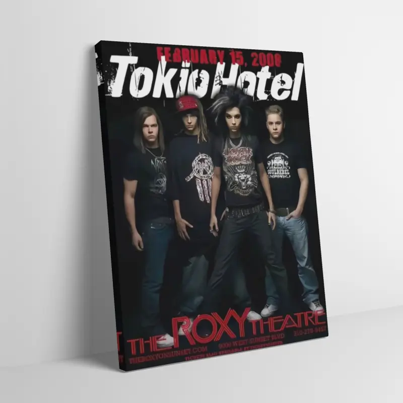 Tokio Hotel Black and Red Album Poster Framed Canvas Wall Art for Adult Fans, Mid-century Modern Black Flash Manga Wall, Y2K Y3K Aesthetic Room Decor, 1980s Retro Cinematic Bedroom Poster for Rock Lovers, Above Bed Wall Decor