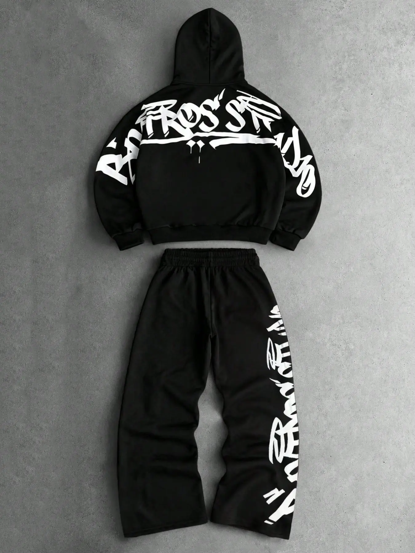 Men's Gothic Letter Graphic Hoodie Sweatpants 2 Piece Set - Casual Loose Fit Black Tracksuit Set for Fall Winter Lounge & Travel Outfit