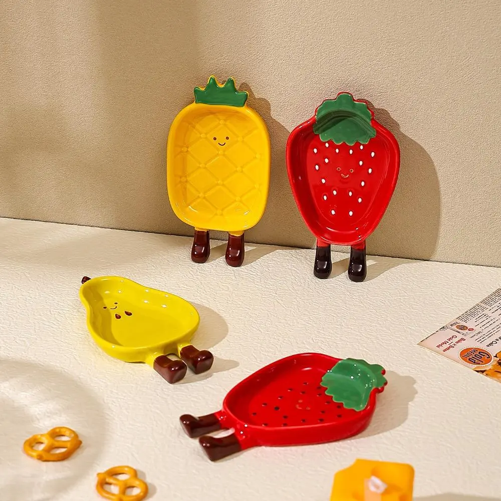 Cute Fruit-Shaped Ceramic Condiment Dishware - Home Tableware with Lemon, Pear, Banana Designs, Snack Holder for Family Meals, Dining Sauce/Vinegar (Indoor Recreation Plates)