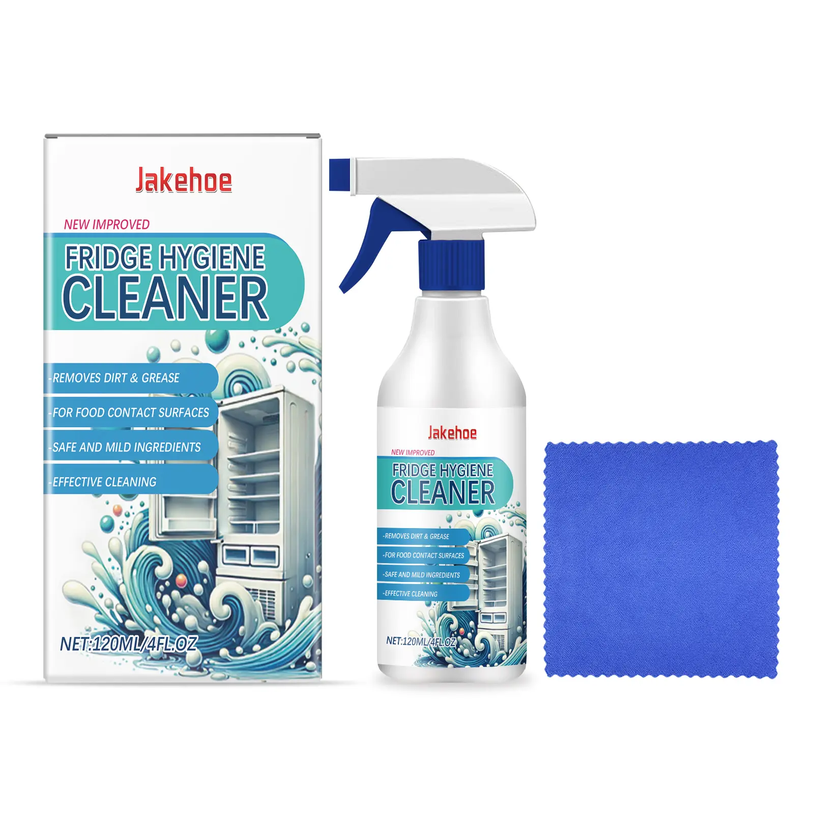 Jakehoe Refrigerator Cleaner Spray Bottle Set - 169.5g All-Purpose Cleaner with Laureth-7, 3-Year Shelf Life, Deep Cleaning, Stubborn Stain & Odor Removal, Easy to Clean Household Home Care Supply