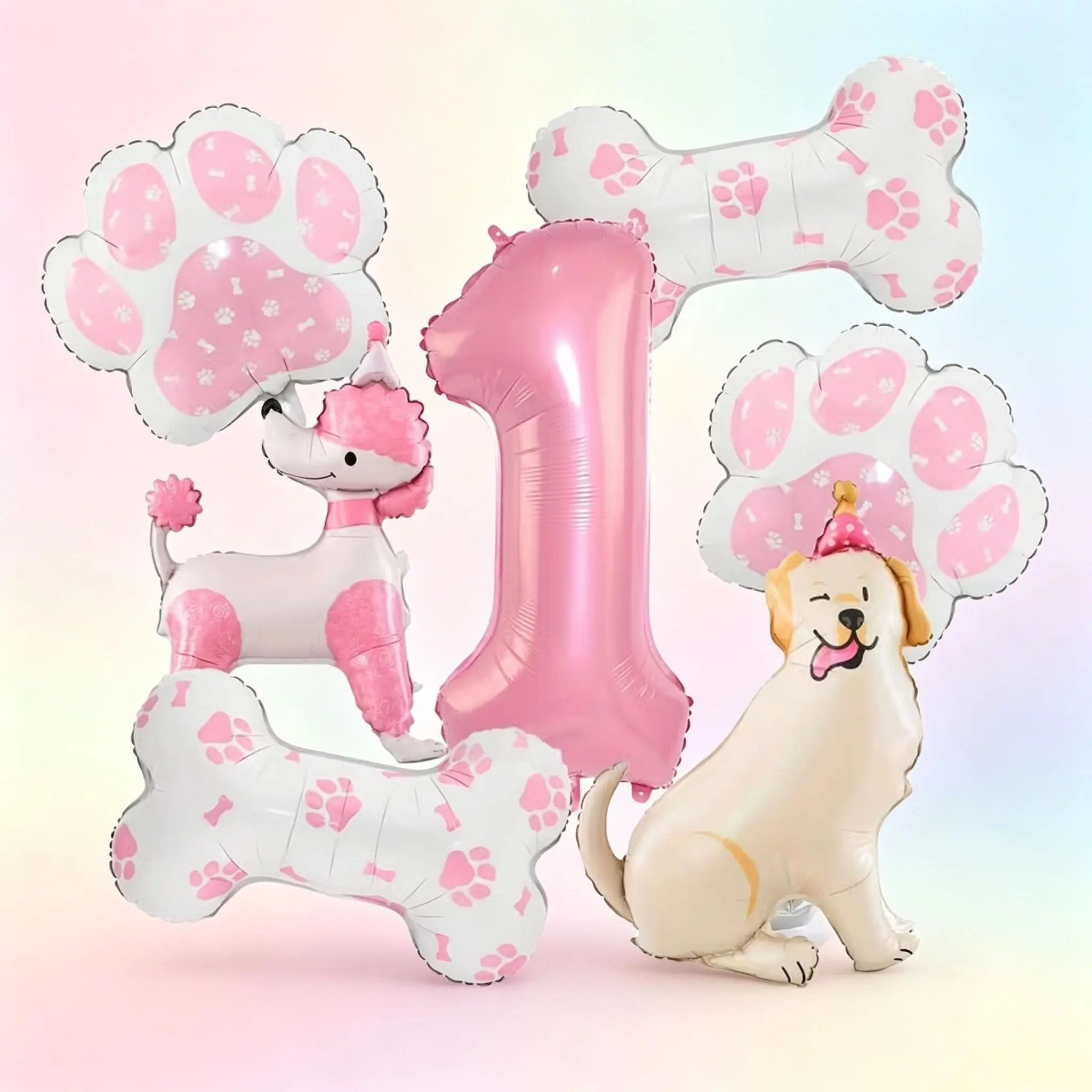 9-Piece Standing Puppy Theme Balloon Set, 32-Inch Number Mylar Balloons, Pet Birthday Decor, Party Decoration