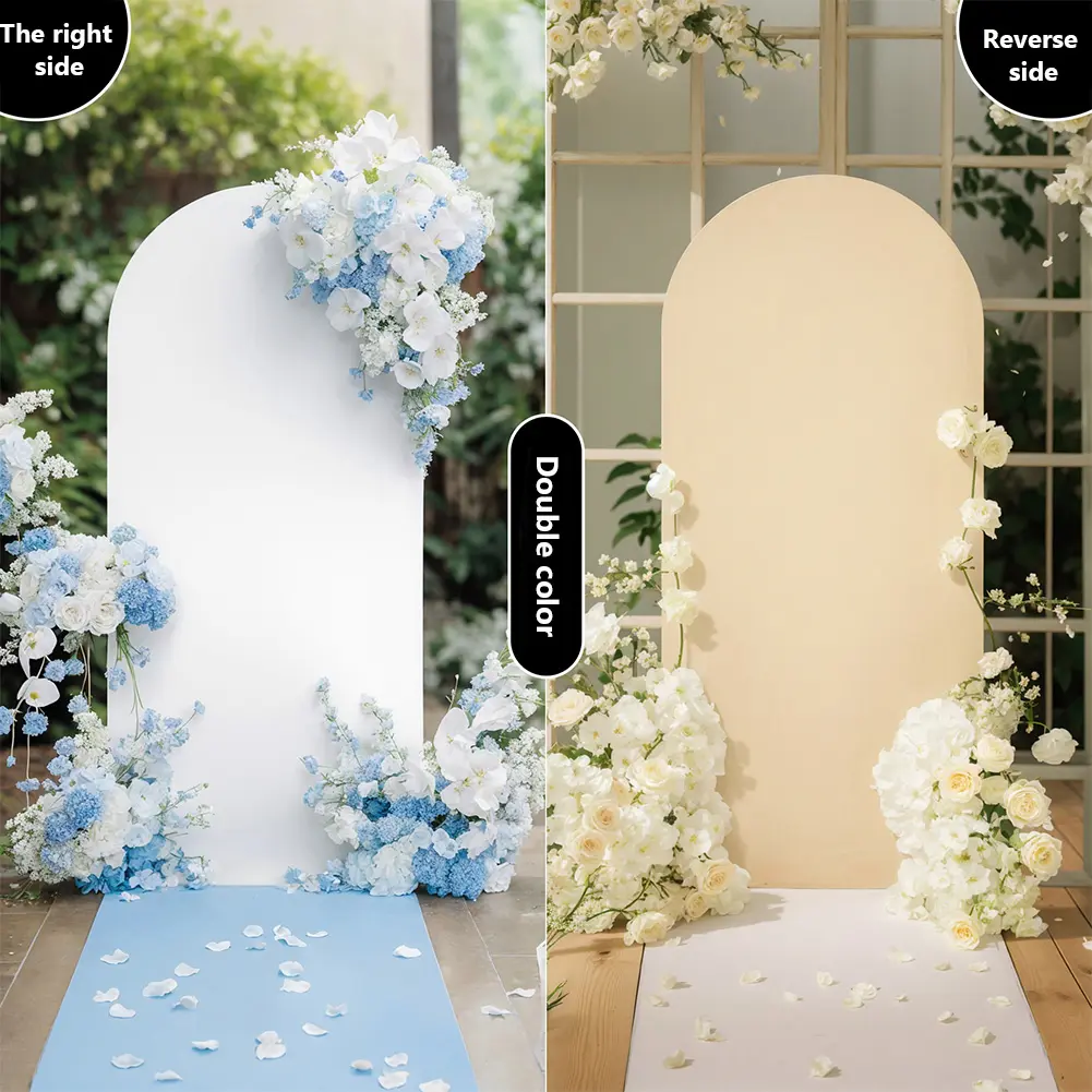 Stretch Spandex Arch Backdrop Cover Fitted with Zipper, Dual-Sided White+Champagne Pink+White Blue+White, 3 Sizes (4x7.2 ft, 3.3x6.6 ft, 2.6x6 ft) Lightweight Minimalist, Wrinkle-Resistant
