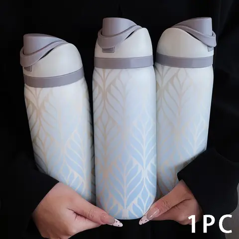 32oz Durable Insulated Stainless Steel Water Bottle with Straw, Gradient Leaf Pattern, Leak Resistant Drinkware Tumbler, Ideal for Cold Drinks, Travel Mug for Outdoor Activities, Reusable Vacuum Insulated, Insulated Water Bottles