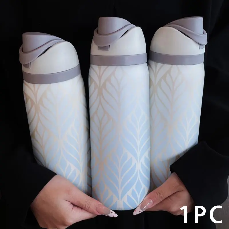 32oz Durable Insulated Stainless Steel Water Bottle with Straw, Gradient Leaf Pattern, Leak Resistant Drinkware Tumbler, Ideal for Cold Drinks, Travel Mug for Outdoor Activities, Reusable Vacuum Insulated, Insulated Water Bottles
