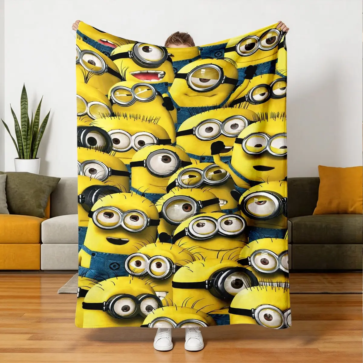 Soft Flannel Blanket with Minions Print, Cozy and Warm, Ideal for Sofa, Bedroom, Nap Time, Multi-Scene Use, Comfortable and Skin-Friendly, Cozy Cartoon Blanket