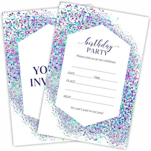 Birthday Invitation Printing Confetti Geometric Invite Cards With Envelopes Double-Sided Fill In Style Invites For Boys & Girls Party Favor & Decorations (20Pcs)