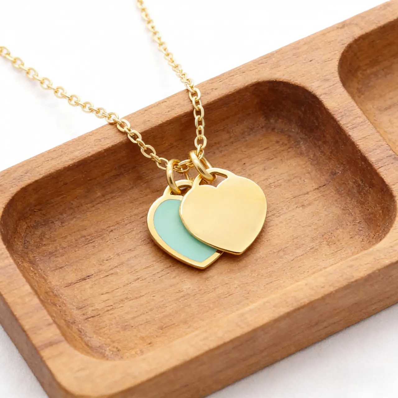 Luxury Blush Pink Double Heart Enamel Necklace Titanium Steel Versatile Fashion Accessory Perfect For Daily Wear Party Dating And Special Occasions Elegant