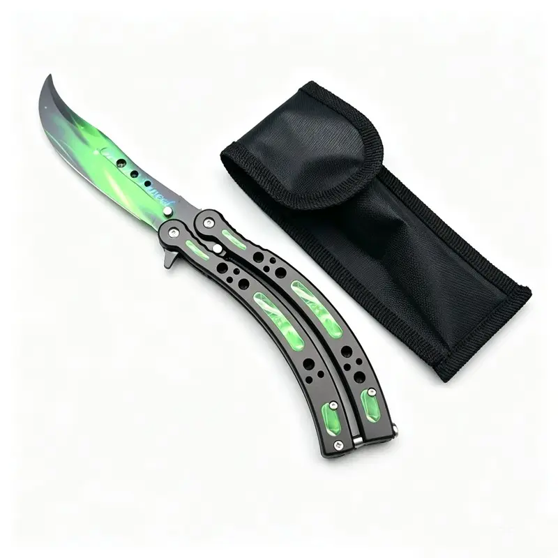 Unsharpened Csgo Game Replica Outdoor Portable Folding Hand Training Knife, Lightweight Beginner Safe Hand Practice Toy, Smooth 3D Bent Blade
