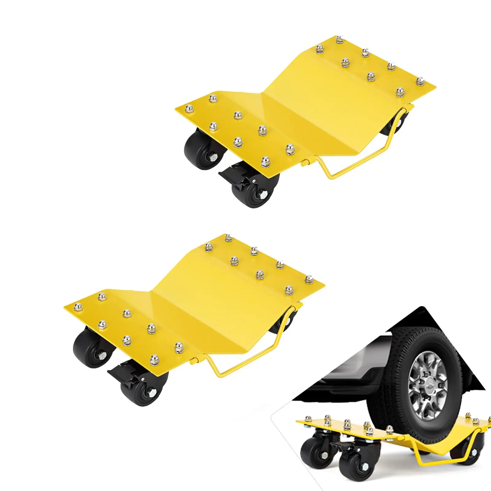 Heavy Duty Car Wheel Dolly – 8000LBS Capacity, Set of 4, 360° Rotating Wheels, Security Locks, Move Cars/Trucks/Motorcycles/Boats – Industrial Orange