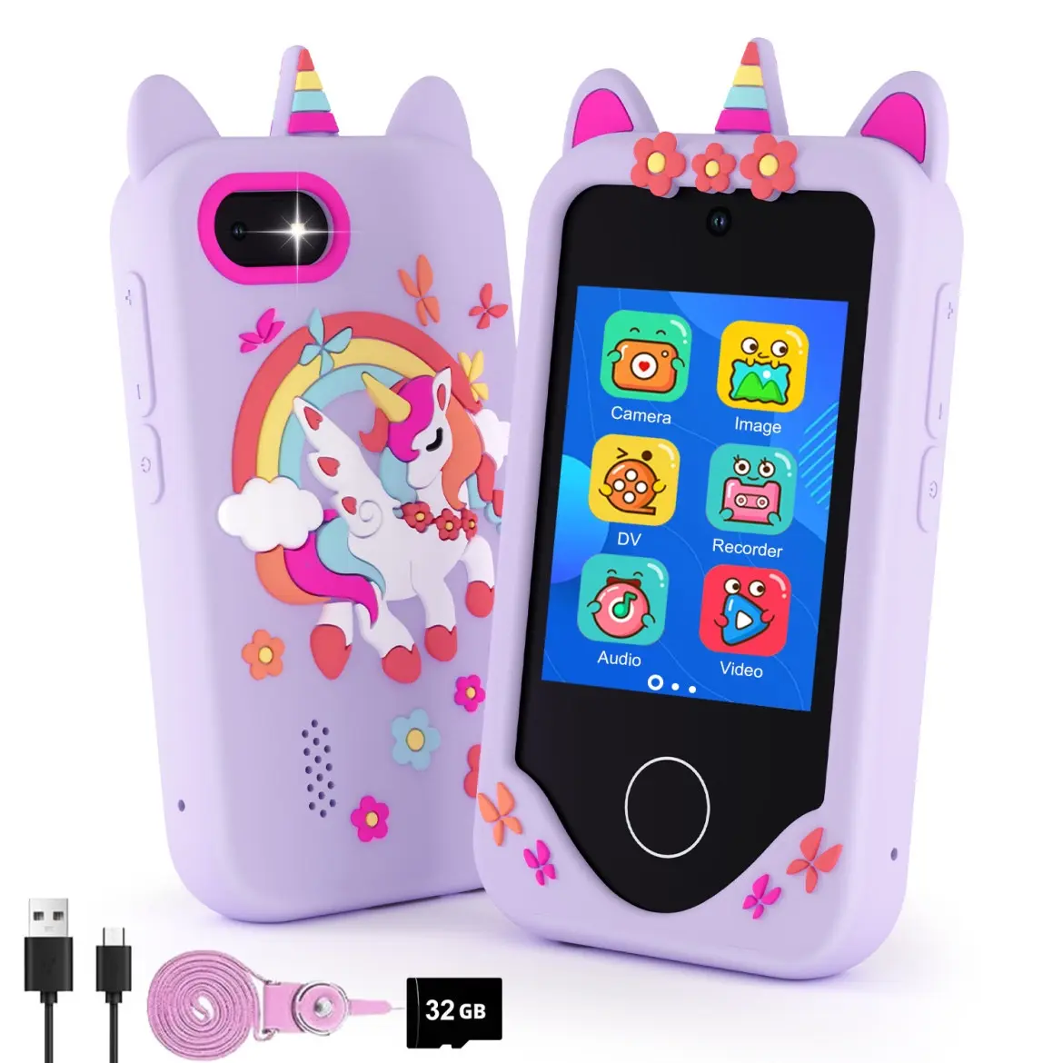 2.8 Inch Touch Screen Learning Digital Phone, 1 Count Smart Phone with Dual Camera, 8 Puzzle Games, Music Player, ABC Learning, Gifts with 32G Memory Card, Portable