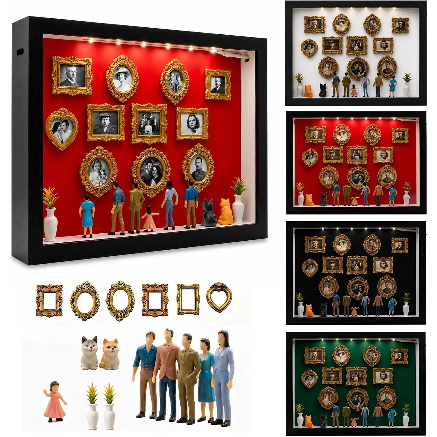 Personalized DIY Silhouette Box Frame Kit - Mini Gold Photo Display & Figurines for Shadow Box| Wedding/Anniversary/Birthday Memory Collage| Museum of Home Decor 2026 (D Style) (Black)