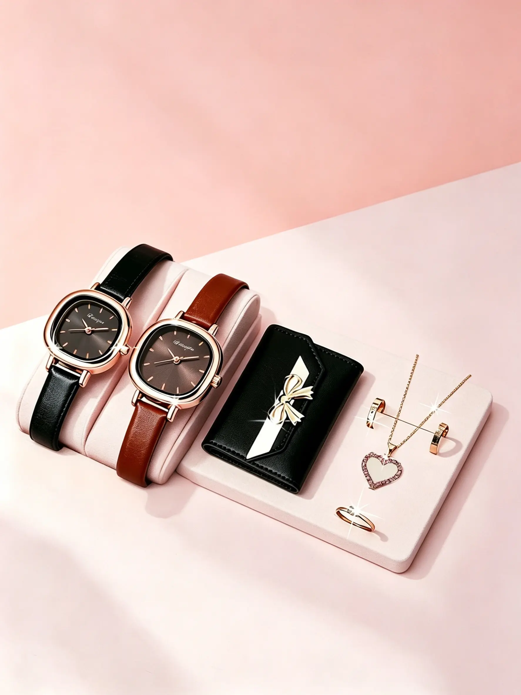 Women's Quartz Watch Set with PU Leather Strap, Analog Quartz Movement, Necklace, Ring, Wallet, Casual Style, All Seasons, Gift-Ready, Multi-Piece Combo, Accessory Set, Accessories Set