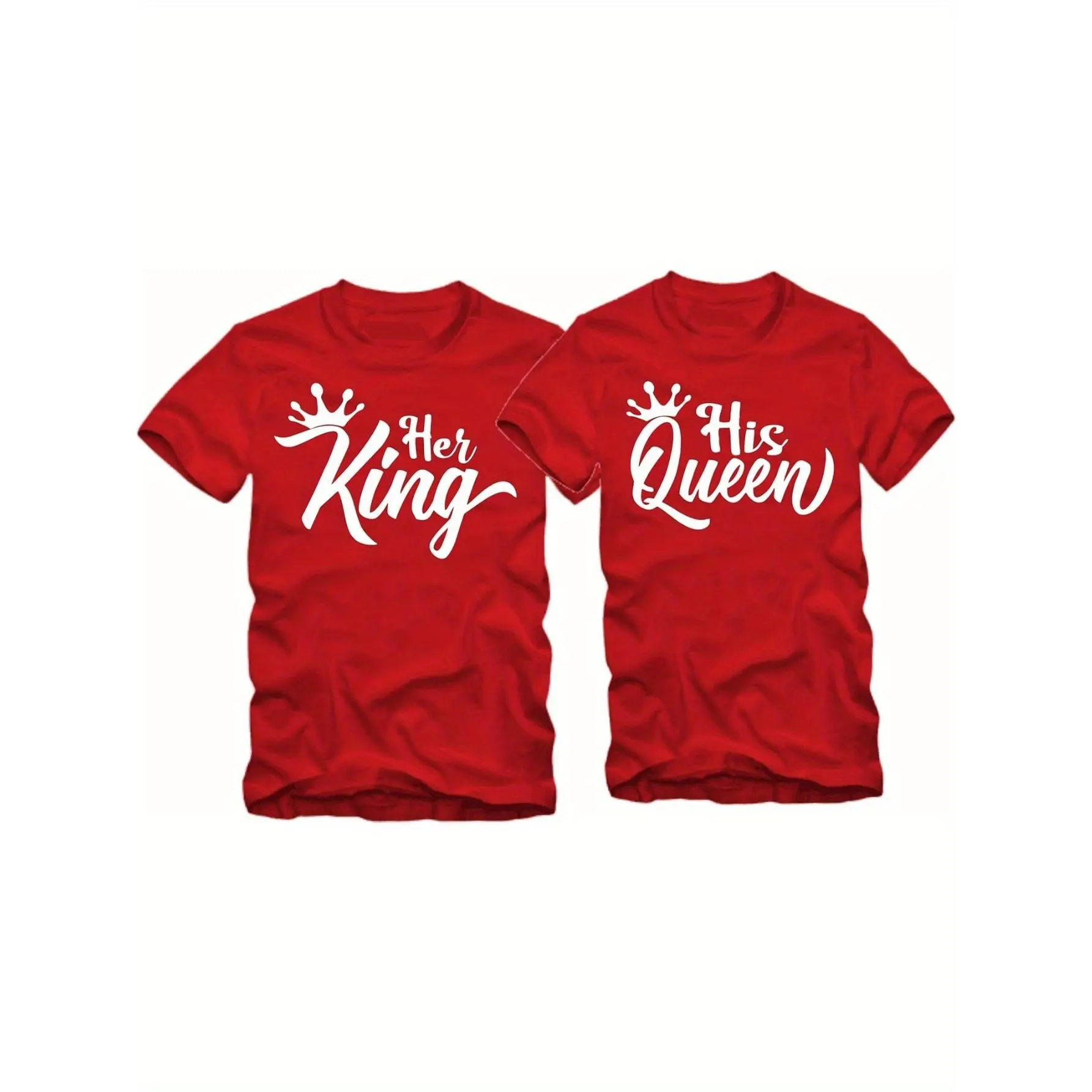 King And Queen Couple T-Shirt - Red, Casual Crew Neck Style, Ideal for Any Season, Great Gift for Valentine'S Day, Easter, And Other Holidays (Single Item)