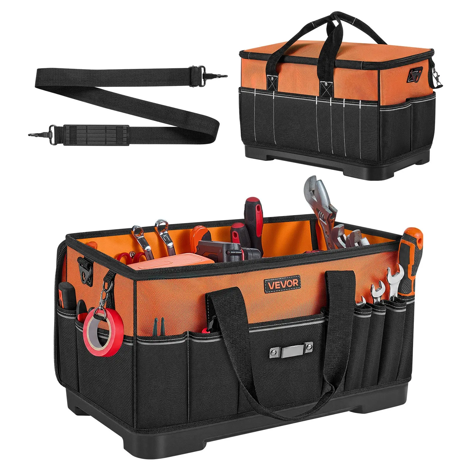 VEVOR 19.1 in Tool Bag with 33 Zippered Pockets, Water-Resistant Base, Adjustable Strap, Portable Large Organizer Storage for Men, Ideal for Fathers Day Gifts