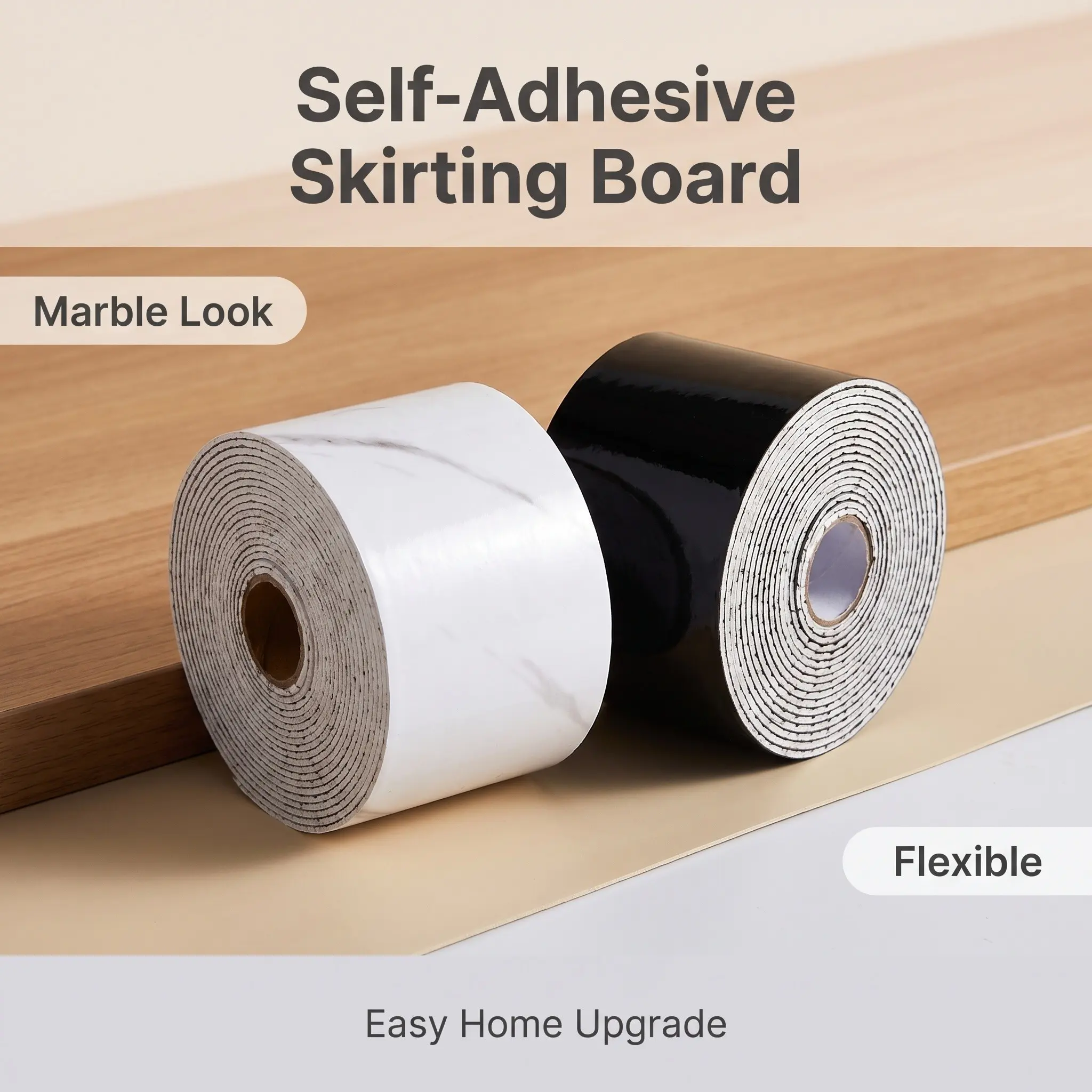 Self-Adhesive Imitation Marble Skirting Decor Strip, Flexible Soft Wall Base Molding Trim, 2 Sizes, Home Rental Store Decoration