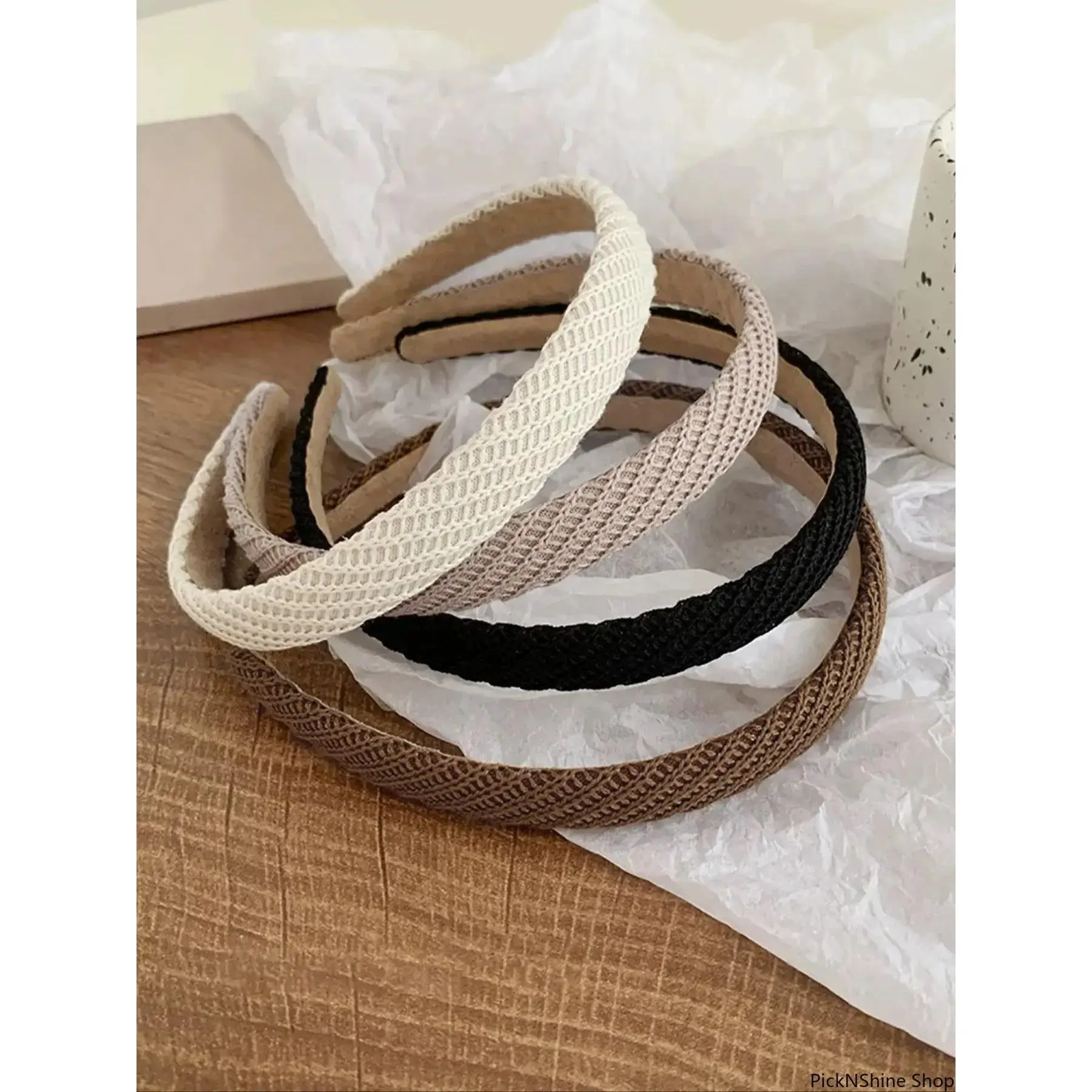 4PCS Wide Knitted Headbands for Women, Padded Hair Hoop Set, Neutral Color Hair Bands, Textured Fabric Headbands, Fashion Hair Accessories for Daily Wear, Travel, Work & Party