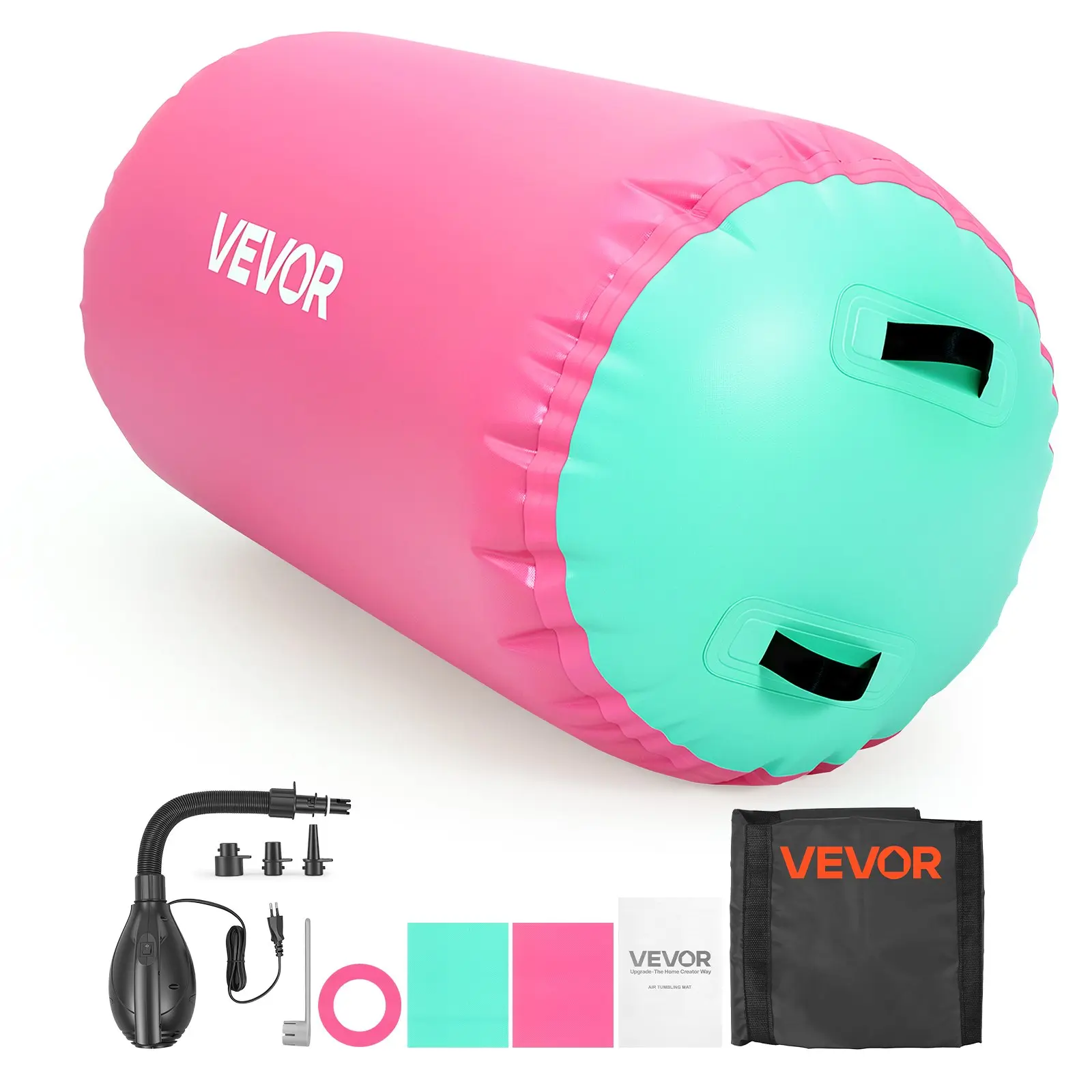 VEVOR Gymnastics Barrel Air Roller 23.6x40 in Inflatable Tumbling Air Mat, Octagon Tumbler Trainer with Electric Pump, Equipment for Back Handspring Training/Home Use/Gym/Yoga/Cheerleading, Pink