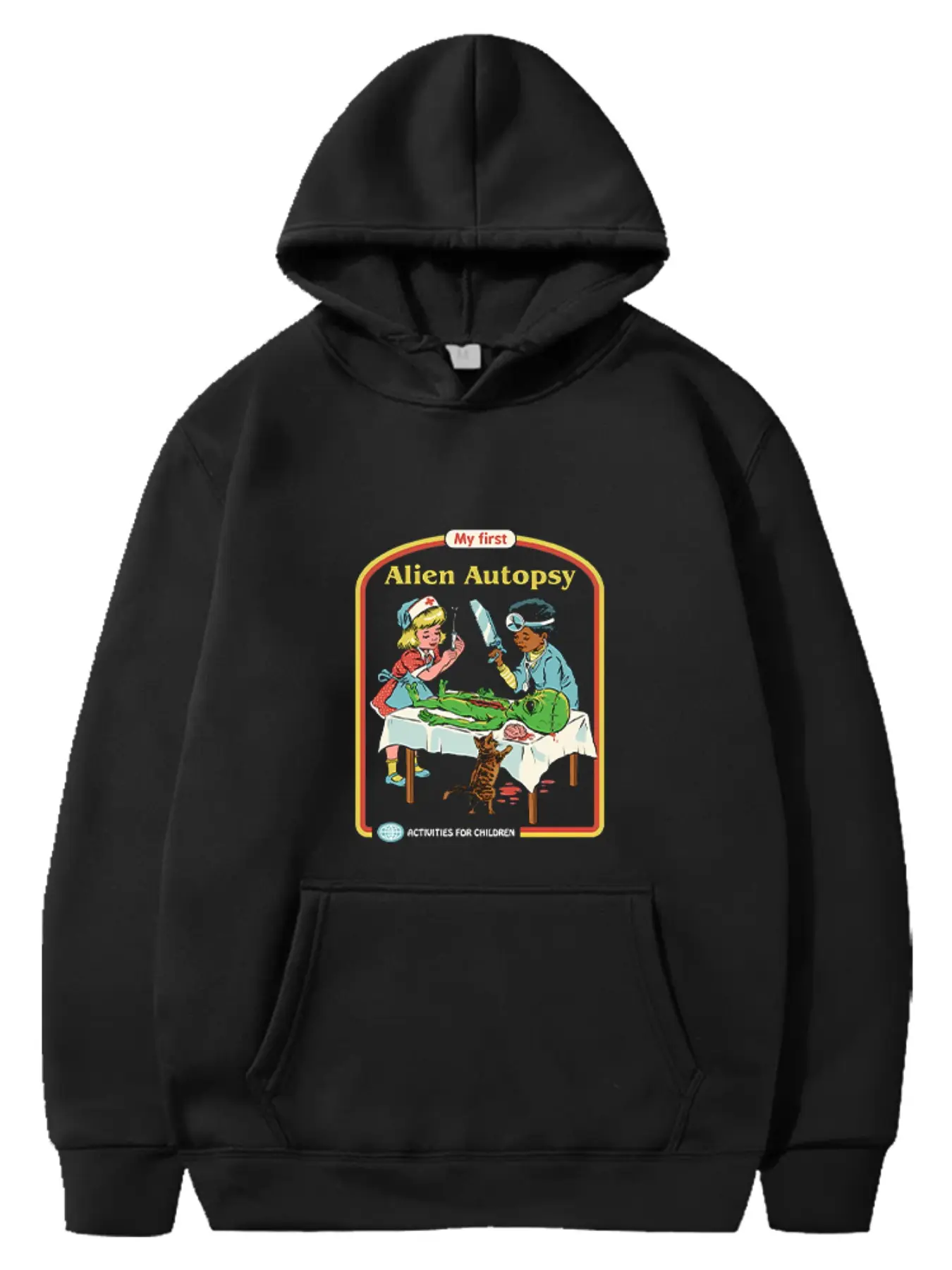 My First Alien Autopsy Punk Print Hoodie, Casual Loose-Fit Long Sleeve Sweatshirt, High-Quality Fall Winter Unisex Apparel
