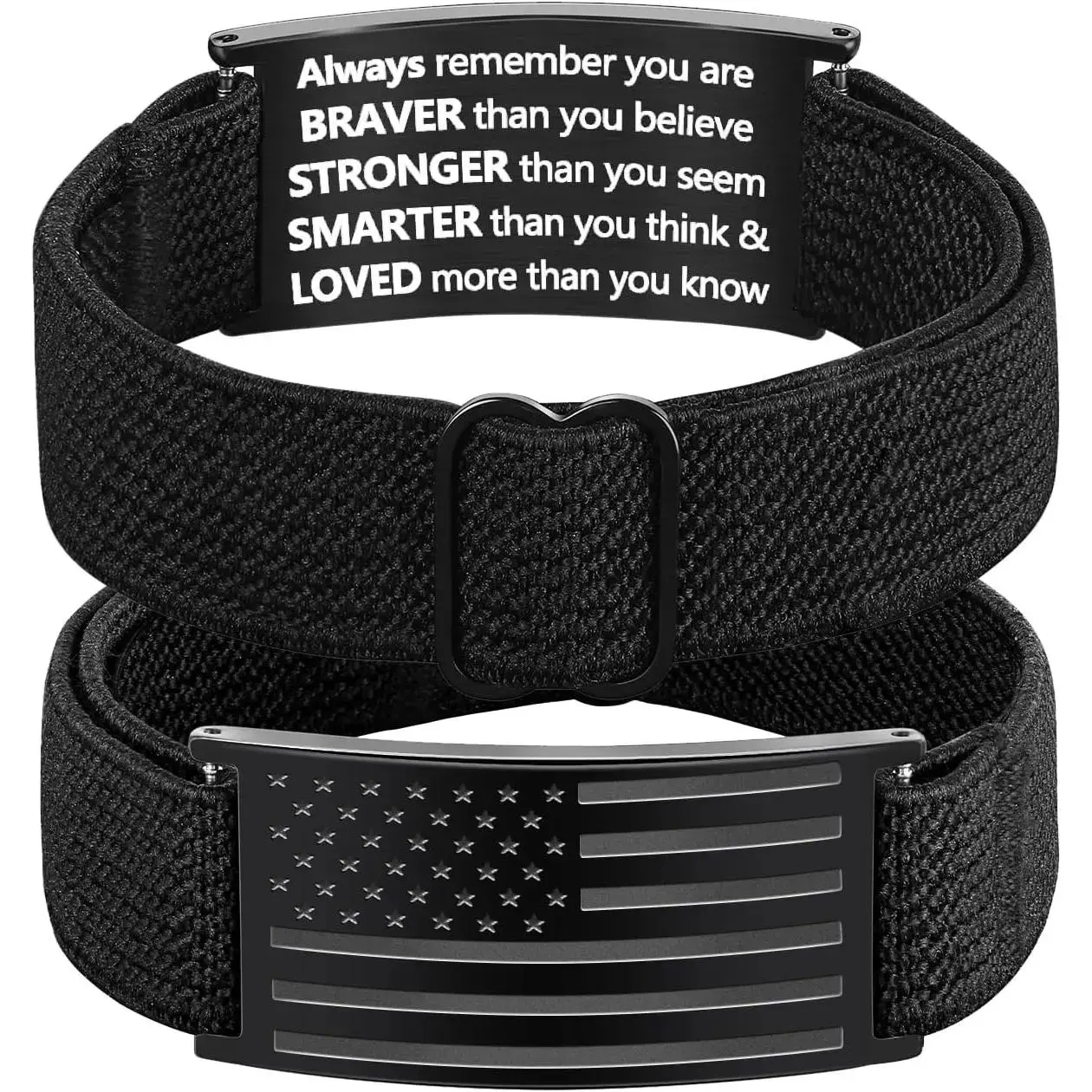 Valentines Day Gifts - Patriotic American Flag Bracelet for Men - Military Adjustable Black Elastic Strap with Bible Verse - Veteran Gifts, Birthday Gift for Boys