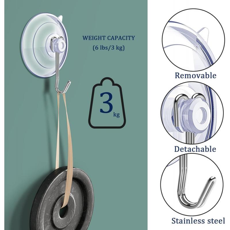 Suction Cup Hooks,15 PCS Clear Suction Cup for Glass Window Decor Shower Bathroom Glass Window Shower Kitchen, Reusable PVC Cups with Removable Stainless Hooks, Assorted
