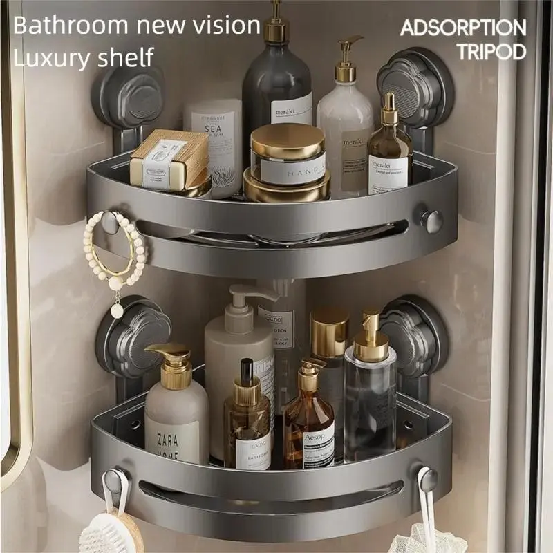 2-3-Pack Gun Abs Triangular Suction Cup Shower Caddy Set, 3-Tier Corner Shelves, No Drilling, 40lbs Load Capacity, Bathroom Organizer