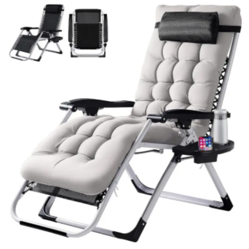 Zero Gravity Recliner, Foldable Headrests, Recliner with Cup Holder Tray And Detachable Cushion, Indoor/ Outdoor Foldable Recliner, Black/ Gray