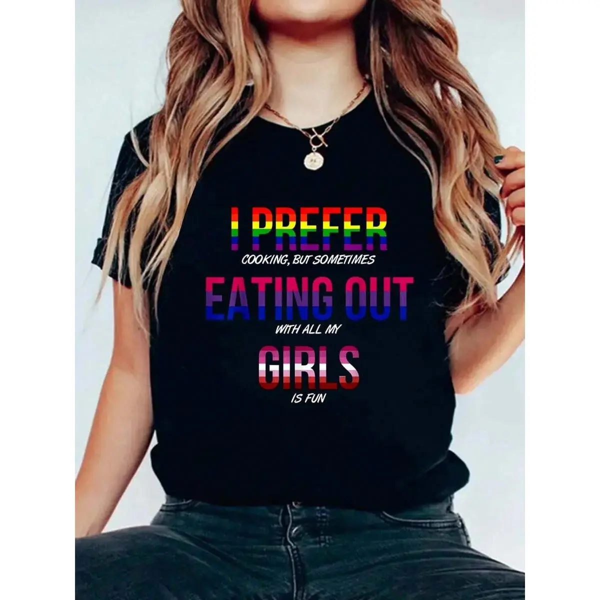 Gay Bisexual Lesbian Pride Flag Lgbtq Funny Lgbt Ally Gift T-Shirt Print Women's Round Neck Short Sleeve T-Shirt Fashion Graphic Tees Women Top