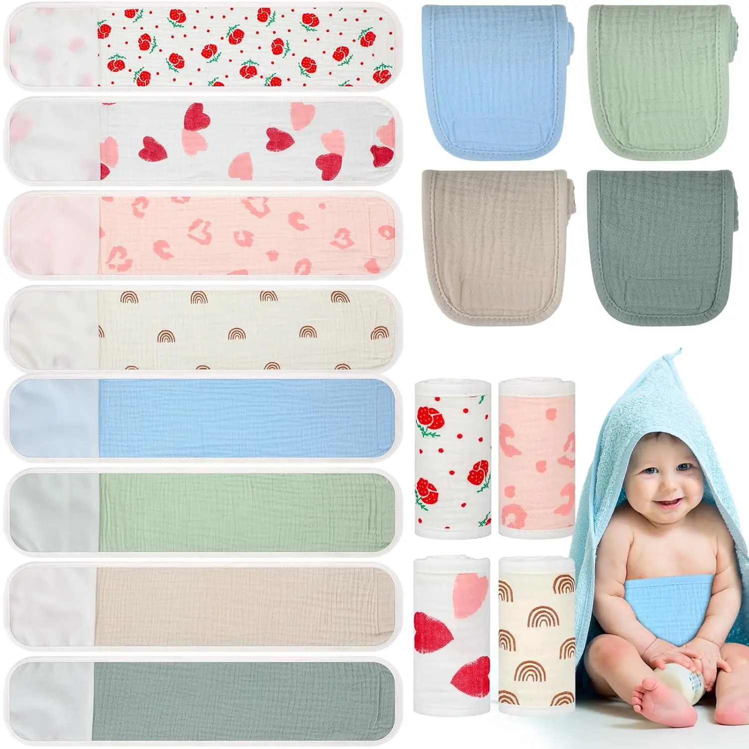 8-Piece Soft Cotton Adjustable Belt Belly Band Set, Newborn Umbilical Cord Cover & Hernia Binder, 0-12 Months Baby Protection Gift