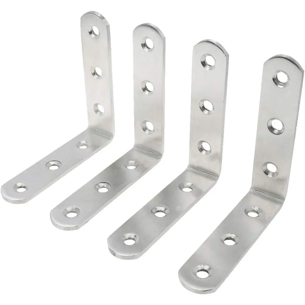 L Brackets 3" x 3" Corner Braces 304 Stainless Steel Corner Braces -4pcs | Heavy Duty Right Angle Bracket for Furniture, Shelves, , Cabinet, Bed Frame Repair & Reinforcement