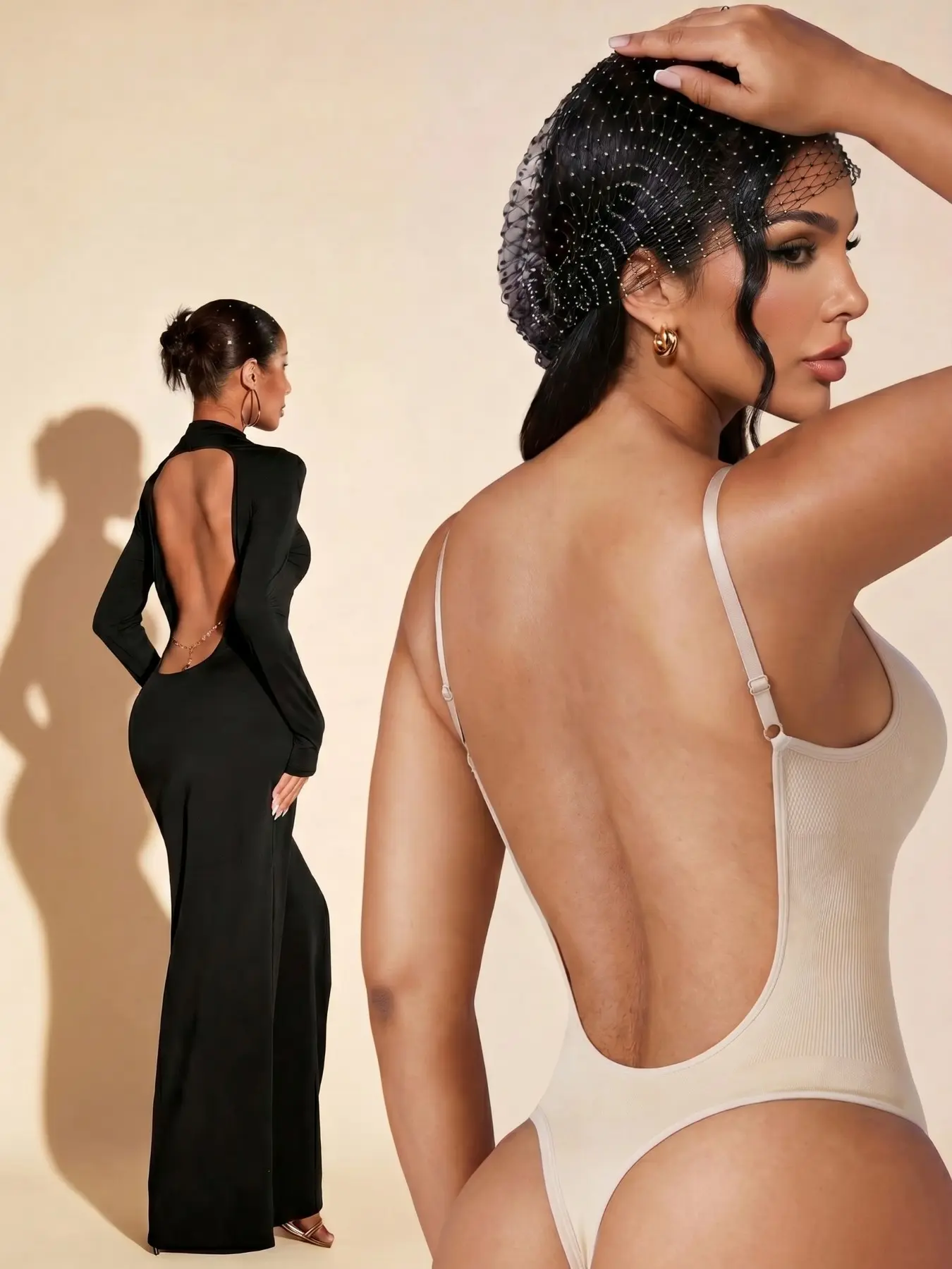 Women’s Backless Shapewear Bodysuit, Low Back Seamless Thong Body Shaper with Adjustable Spaghetti Straps, Smoothing Tummy Control One Piece for Backless Dresses, Gowns and Special Occasion Wear