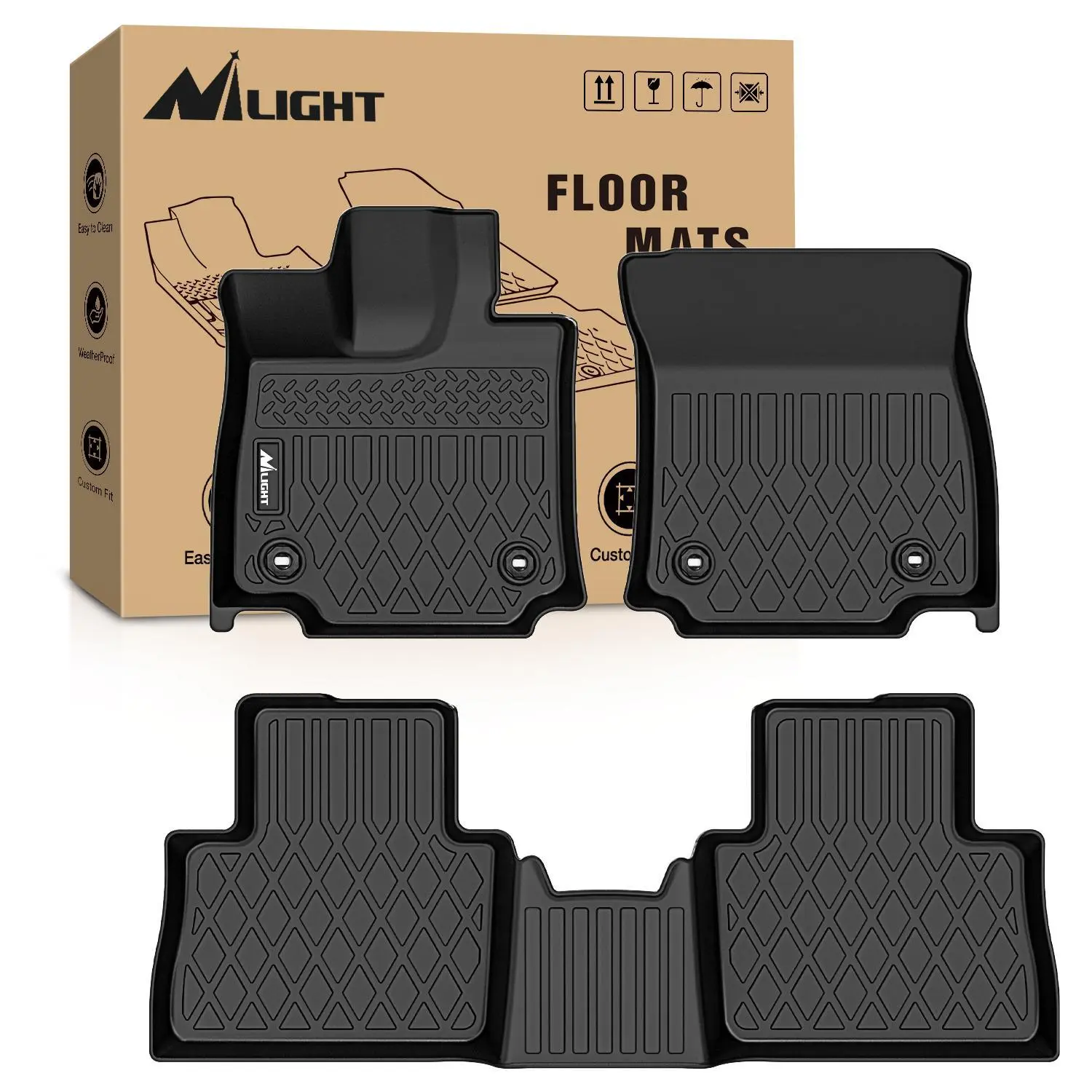 Nilight High-Quality TPE Molded Mat Custom Fit Front & Rear Set Floor Mats, Heavy-Duty All-Season Waterproof Liners for Lexus NX250 NX350 NX Series 2022-2025 (Not for Hybrid), Seamless Protection, Easy to Clean, Includes Clips