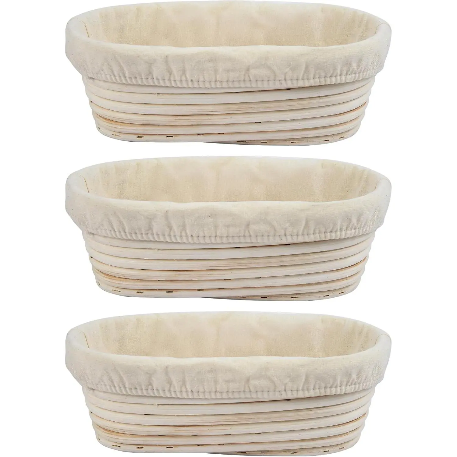 Bakeware 3Pcs 10-in Oval Shape Bread Baskets, Handmade Rattan Sourdough Proofing Baskets with Liners for Home & Pro Baking