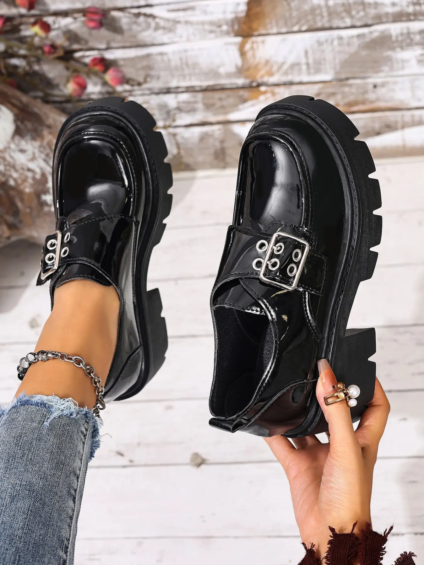 Painted Leather Mary Jane Shoes, British Style Thick Sole Single Shoe, Retro Jk Versatile Loafers, Casual All-Season Footwear