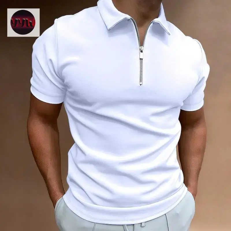 YYW1 Men's Thin Solid Color Short-Sleeved Polo Shirt Lapel Zipper Slim Fit Top T-shirt(Sheets)