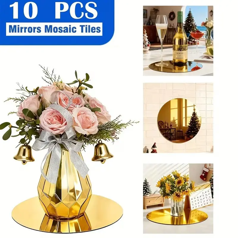 10pcs, 25cm acrylic gold circular mirror tray set, suitable for Dining Table Centerpiece, desktop center decoration, DIY home decoration, wedding table decoration, Table Centerpieces Decor, Decorative Centerpiece