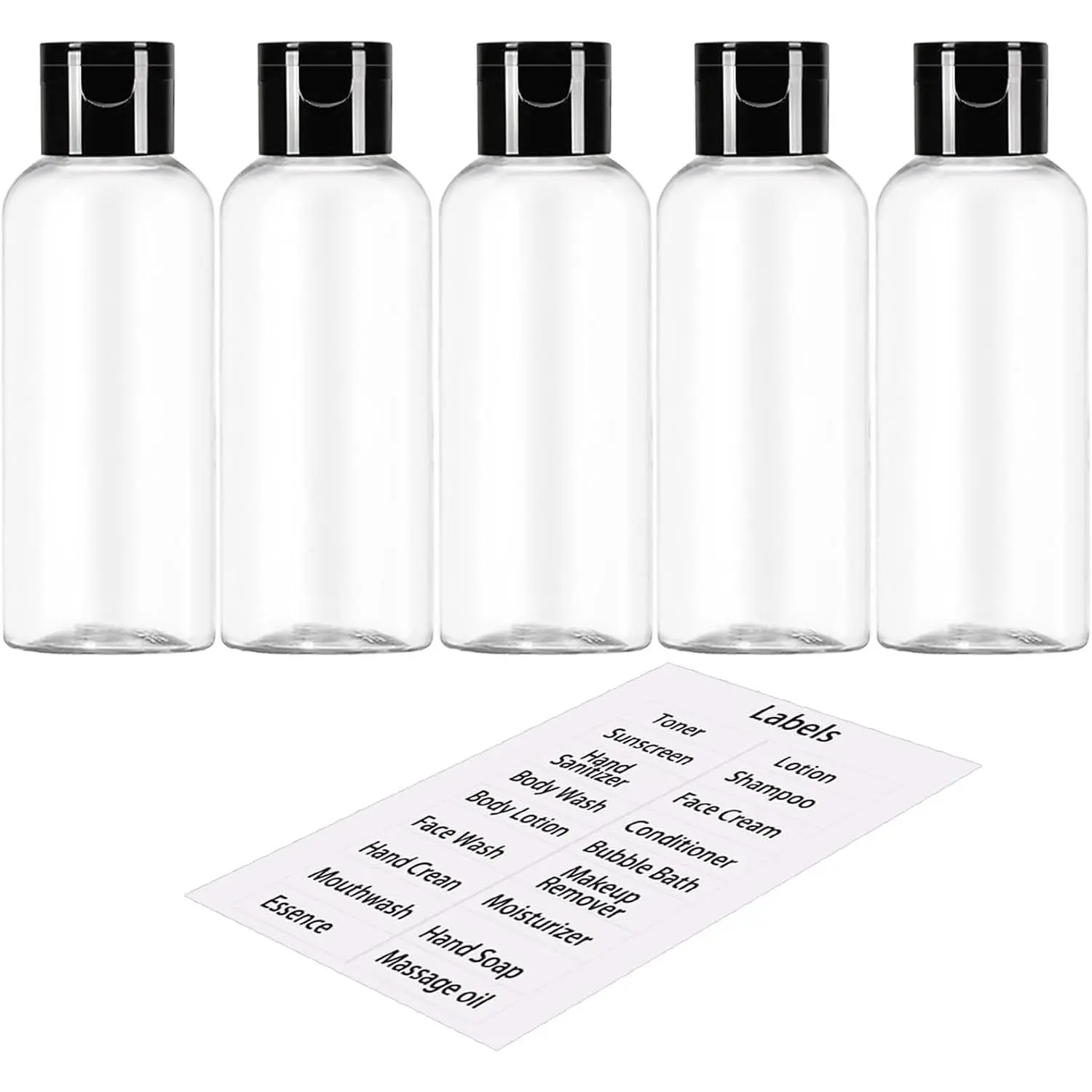 5 Pack 3.4 oz Travel Size Bottles for Toiletries TSA Approved Leak Proof Empty Refillable Liquid Containers with Labels